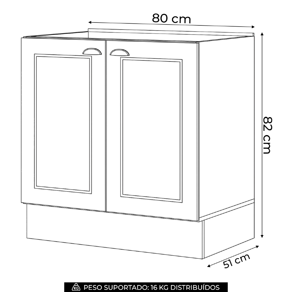 Balcão de Cozinha 80cm 2 Portas Sem Tampo Americana Cinza - Henn