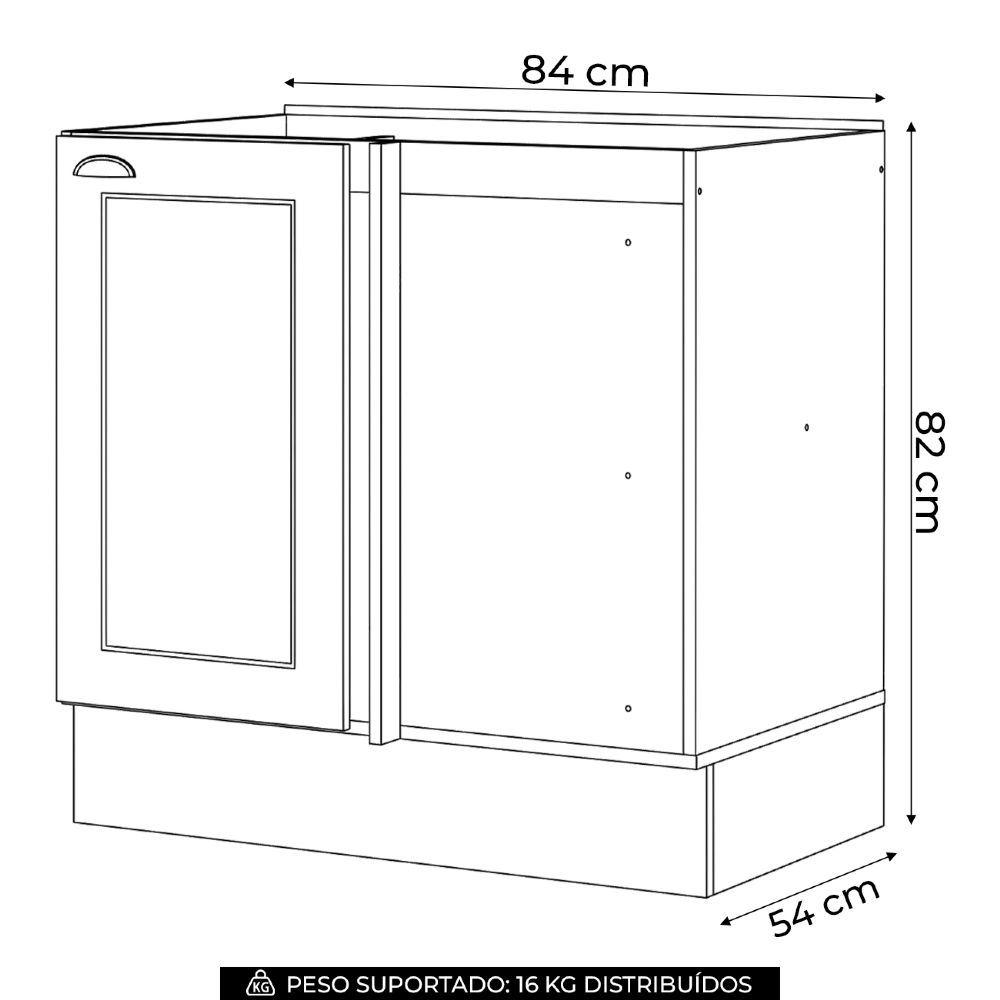Balcão de Cozinha Canto Reto 84cm Sem Tampo Americana Cinza - Henn