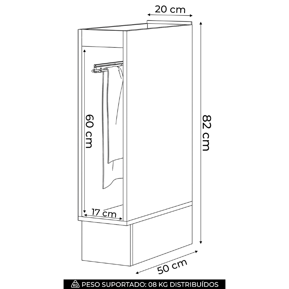 Balcão de Cozinha 20cm Porta Toalha Sem Tampo Americana Cinza - Henn
