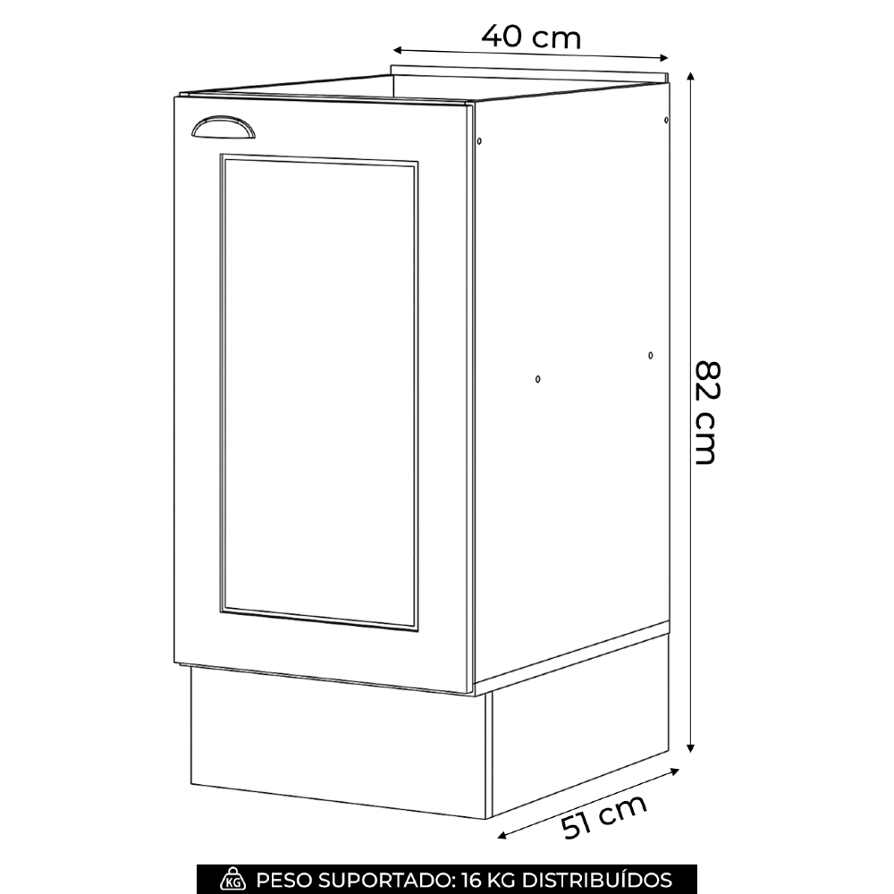 Balcão de Cozinha 40cm Sem Tampo Americana Cinza - Henn