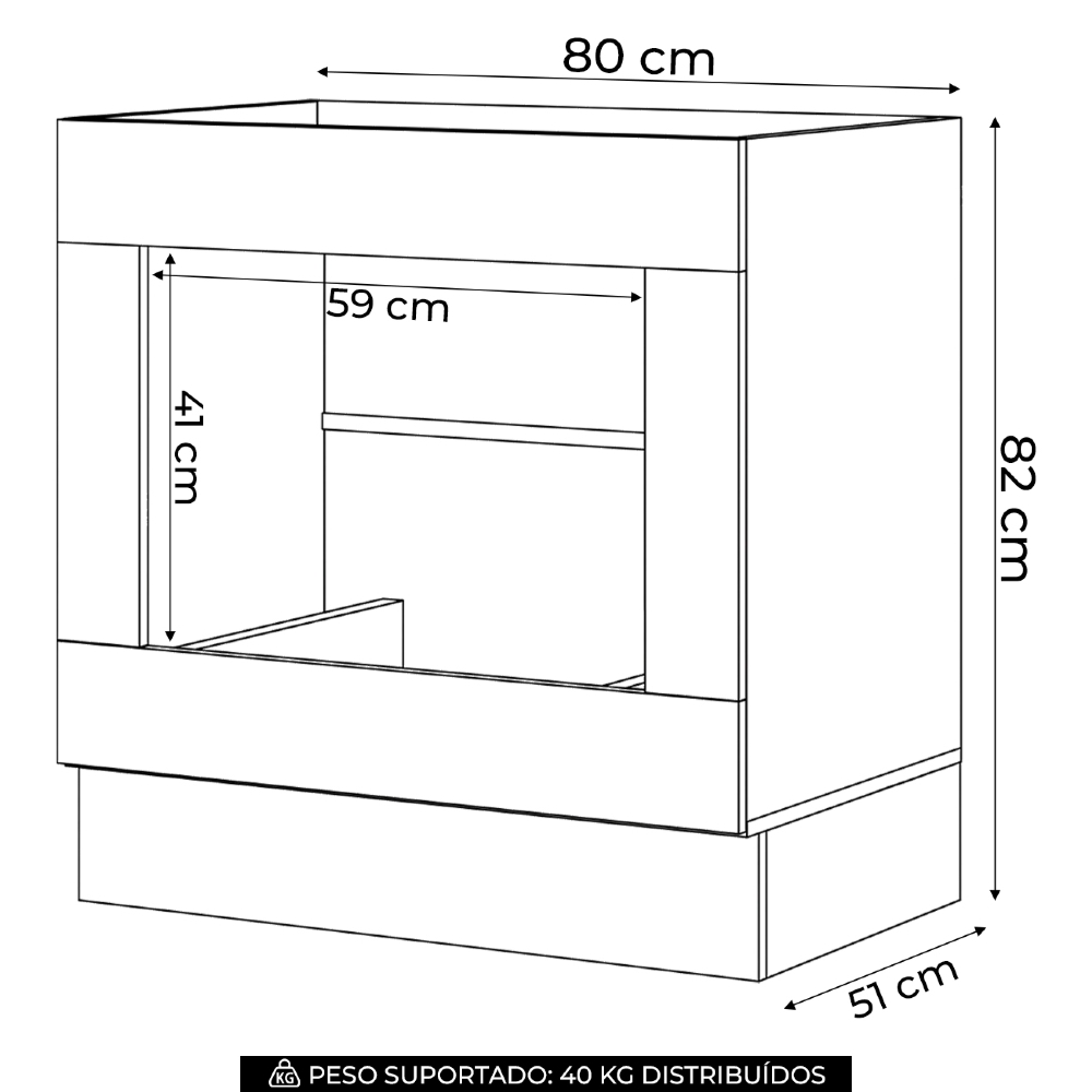 Balcão Cozinha 80cm Para Forno Elétrico Sem Tampo Americana Branco - Henn