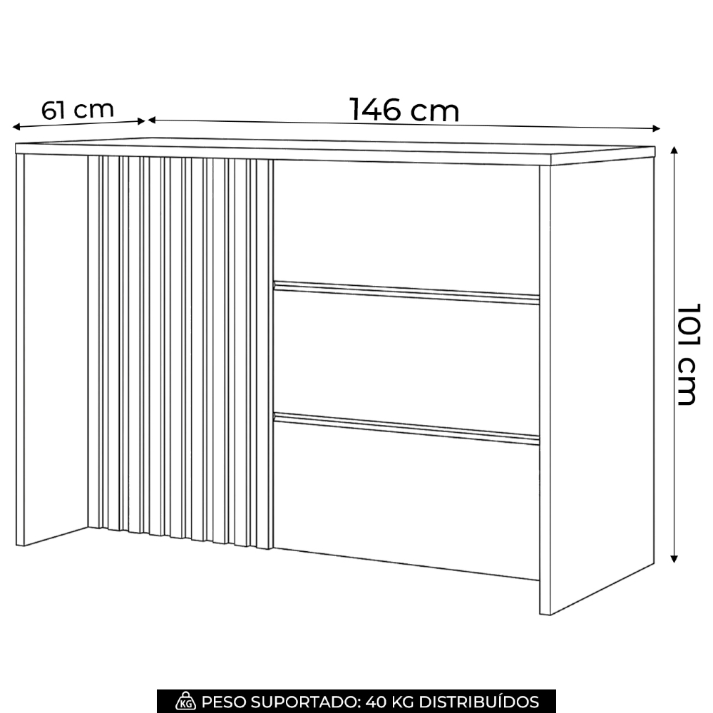Bancada Para Cozinha Ilha 146cm Gourmet Americana Cinza - Henn