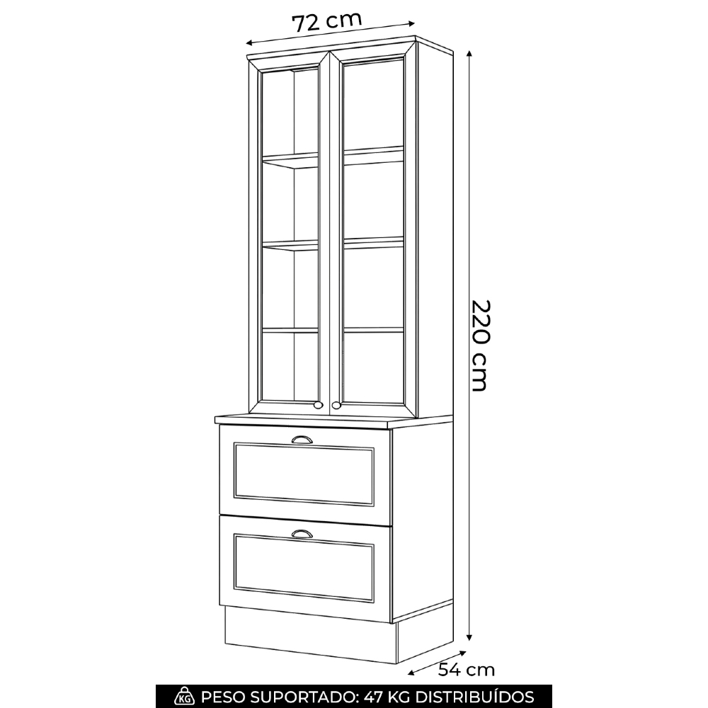 Cristaleira 72cm 2 Portas Vidro Americana Cinza/Nature - Henn