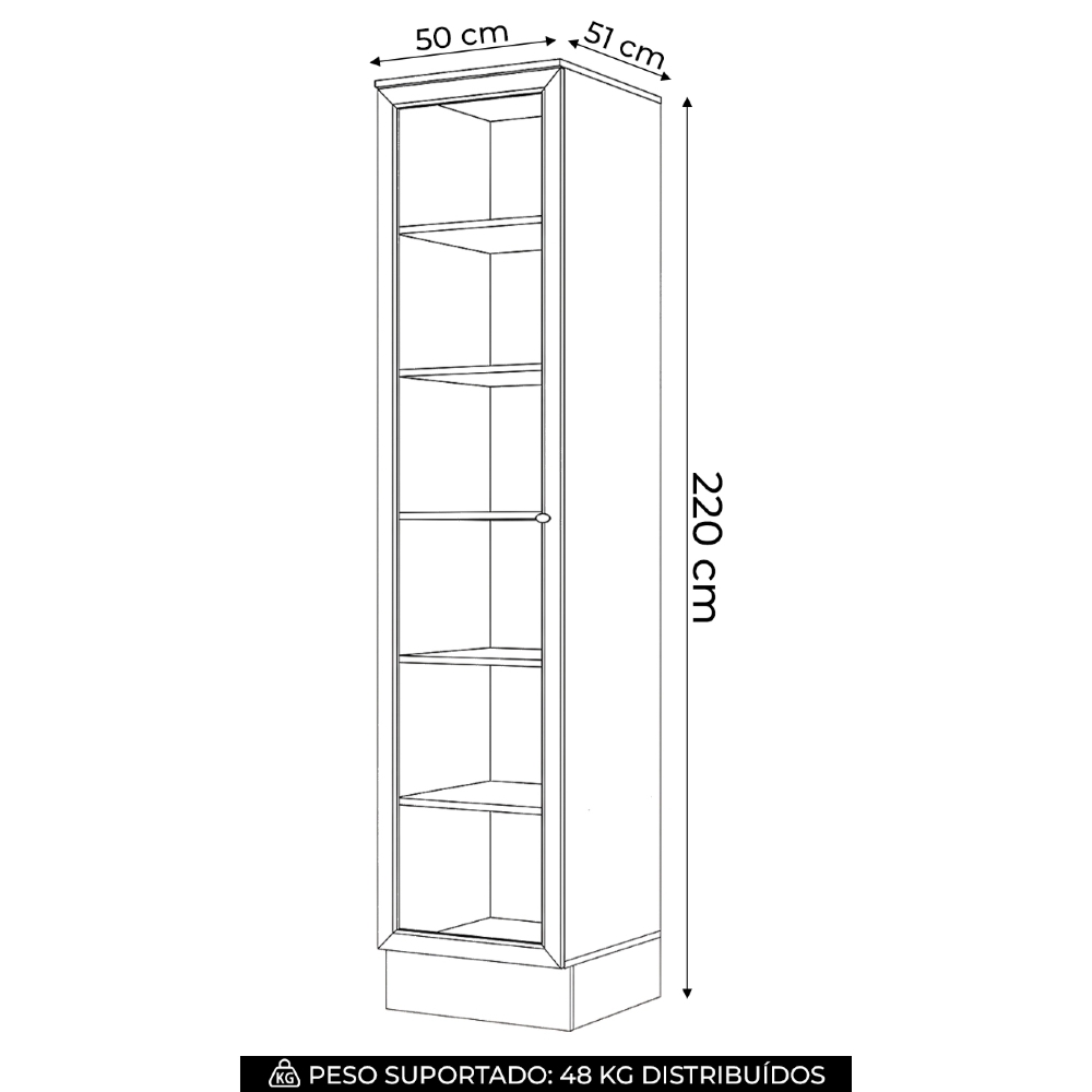Cristaleira 1 Porta Vidro 50cm 100% MDF Americana Cinza - Henn