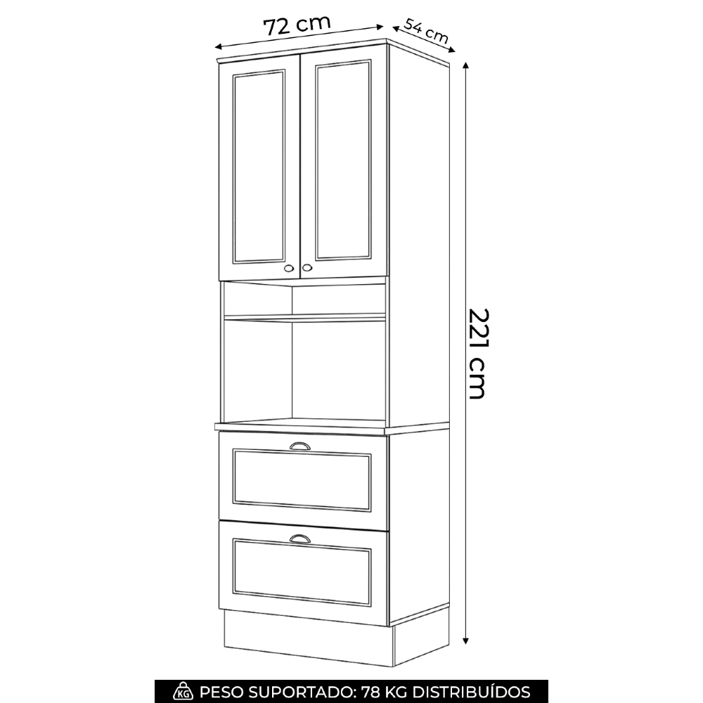 Paneleiro Torre Quente 69cm 2 Portas 100% MDF Americana Cinza/Nature - Henn