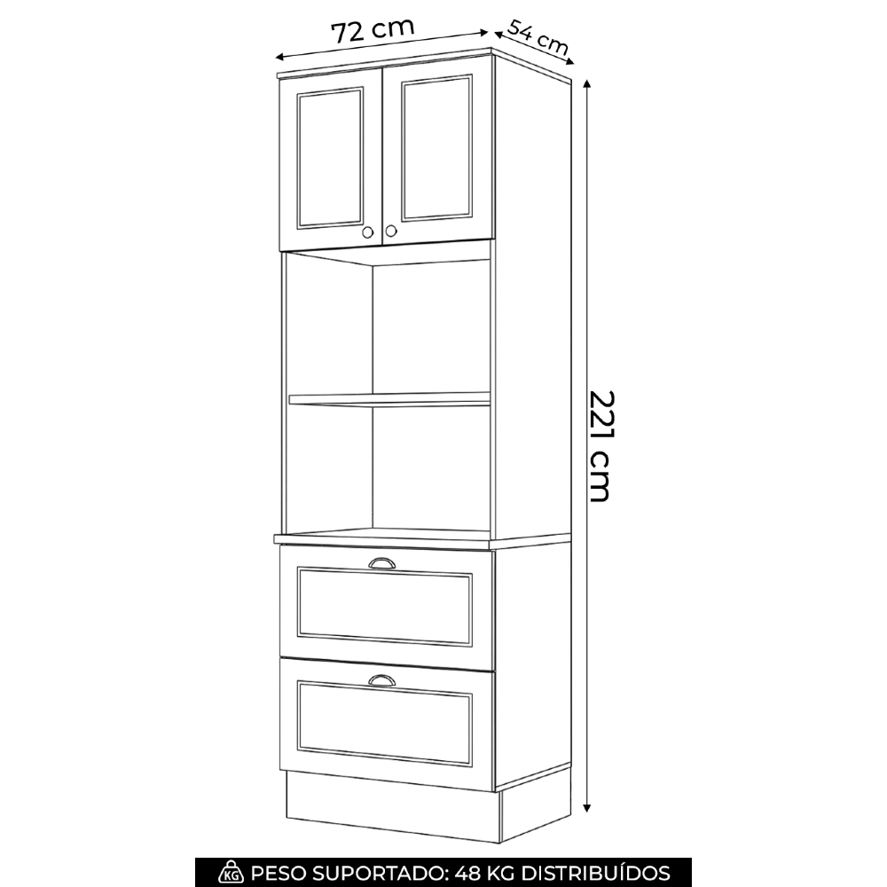 Paneleiro Torre Quente 69cm 2 Nichos 100% MDF Americana Cinza/Calcare - Henn