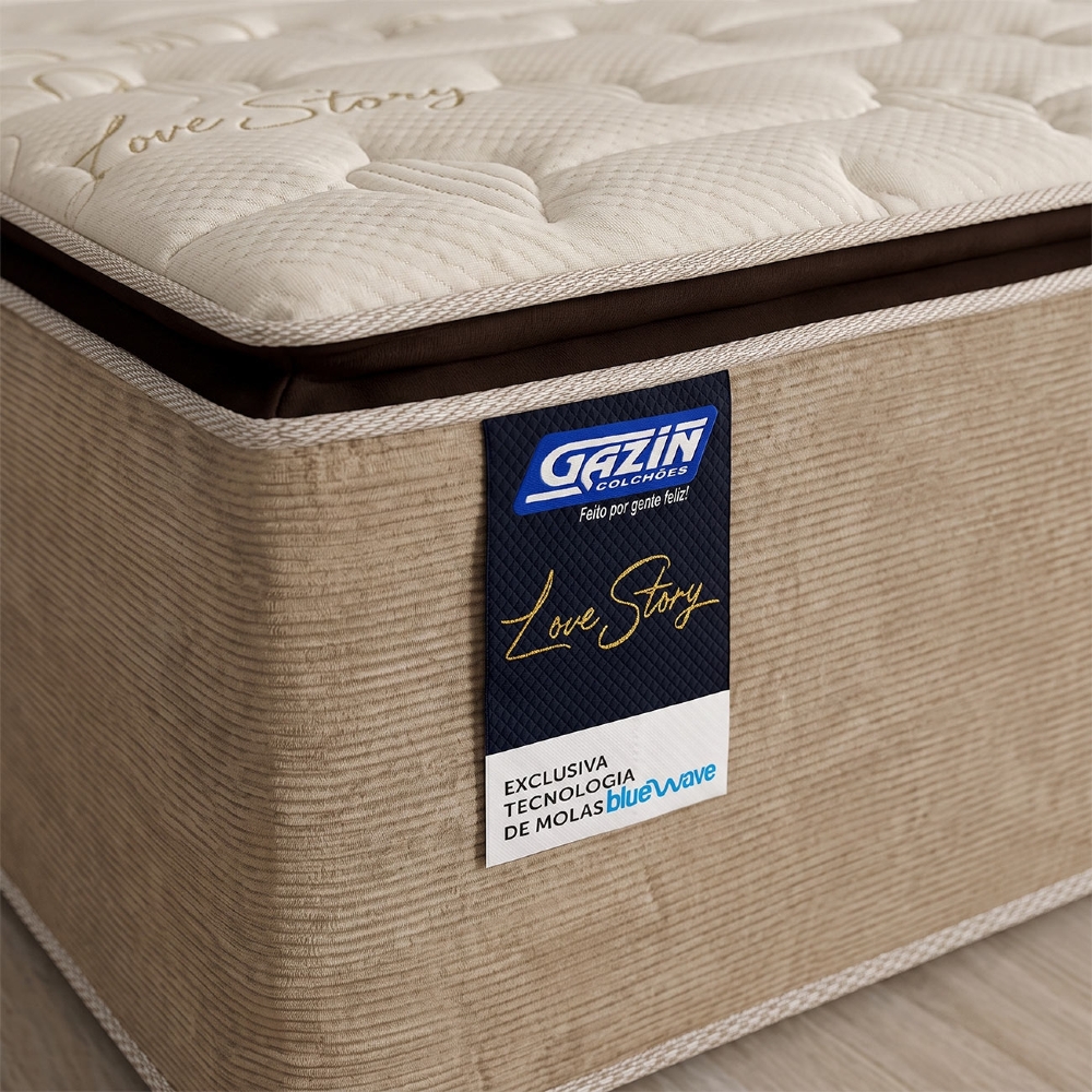 Colchão Box Casal Queen Size 158cm Molas Ensacadas Soft Pillow Love Story Bege/Marrom - Gazin