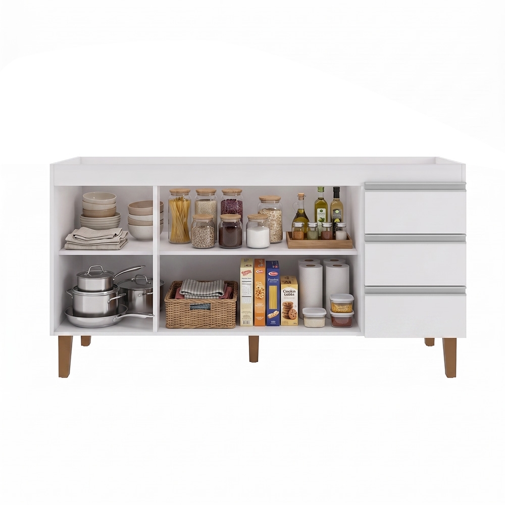 Balcão Gabinete Para Pia 160cm Sem Tampo 3 Portas Karen Z49 Branco - Mpozenato