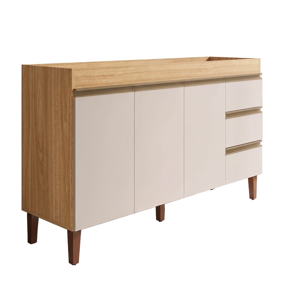 Balcão Gabinete Para Pia 160cm Sem Tampo 3 Portas Karen Z49 Nature/Off White - Mpozenato