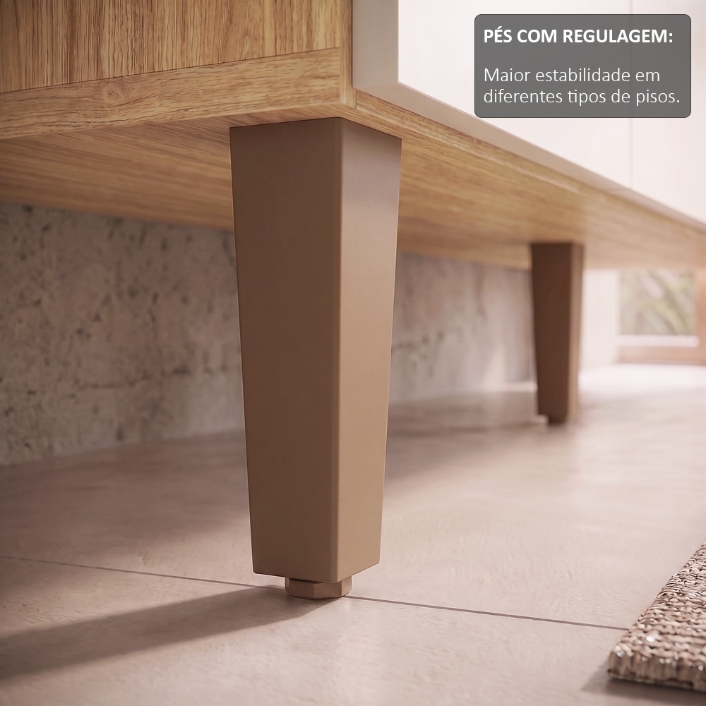 Balcão Gabinete Para Pia 160cm Sem Tampo 3 Portas Karen Z49 Nature/Off White - Mpozenato