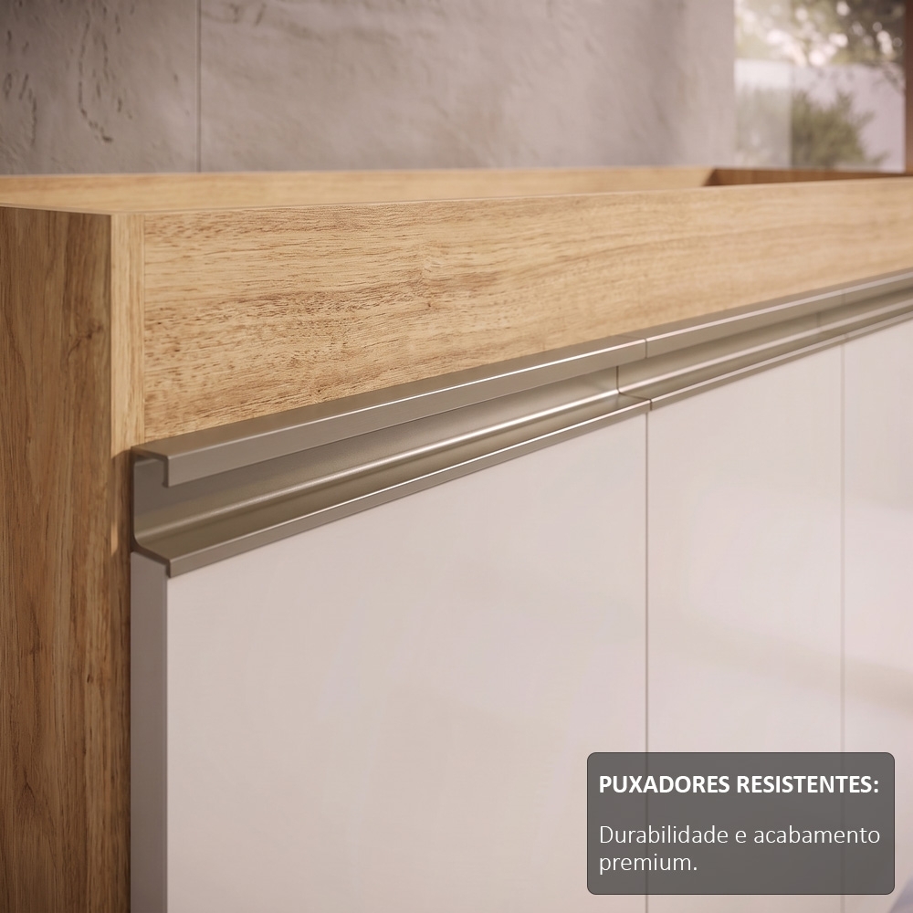 Balcão Gabinete Para Pia 160cm Sem Tampo 3 Portas Karen Z49 Nature/Off White - Mpozenato