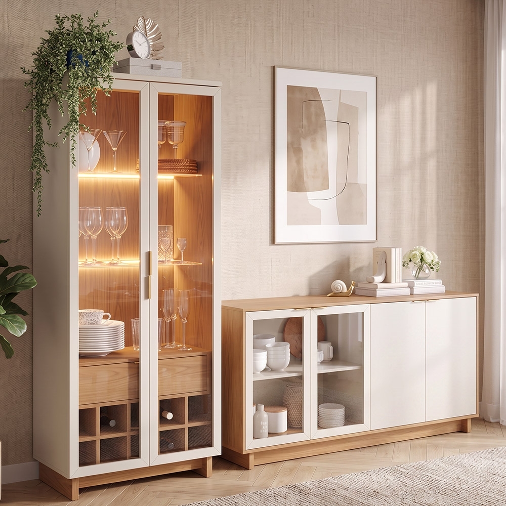 Conjunto Sala de Jantar Cristaleira Tijuca e Buffet Vicky C05 Freijó/Off White - Mpozenato