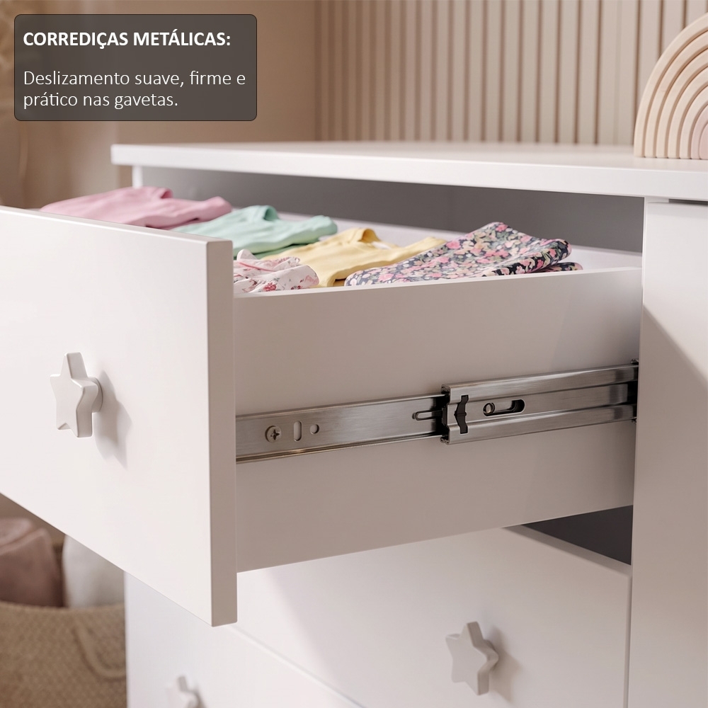 Cômoda Infantil Doce Sonho 1 Porta 4 Gavetas Branco - Qmovi
