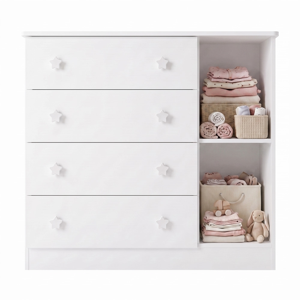 Cômoda Infantil Doce Sonho 1 Porta 4 Gavetas Branco - Qmovi