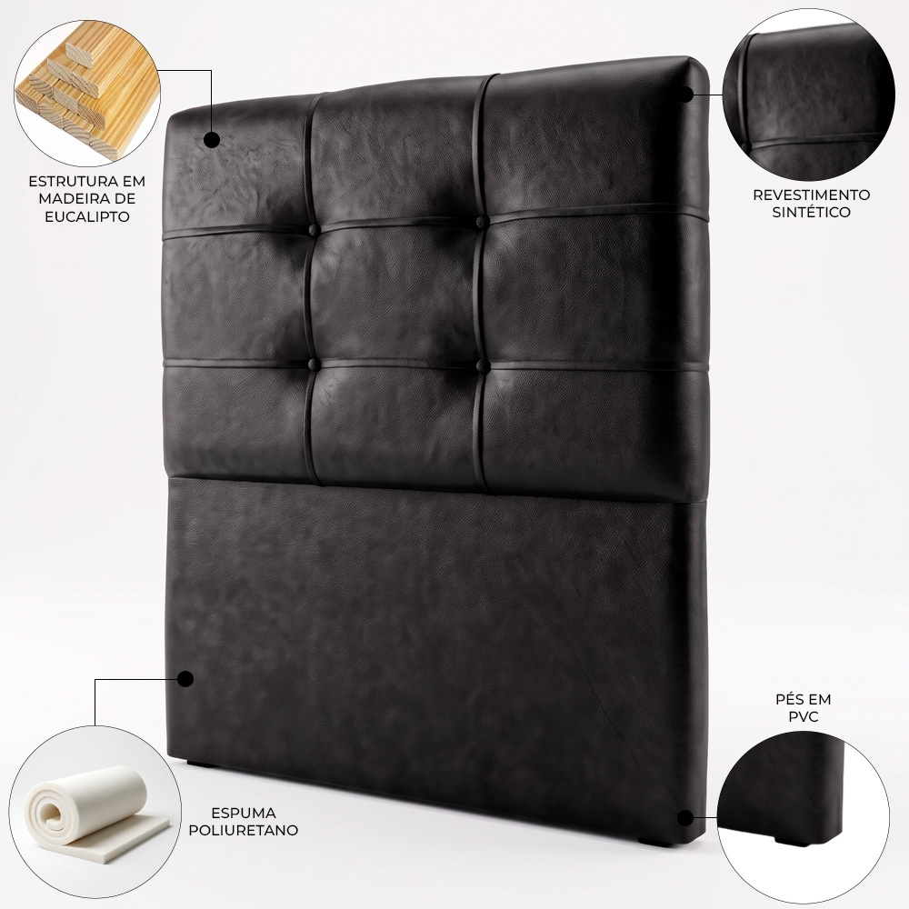 Cabeceira Solteiro Cama Box 90 cm London Sintético Preto - JS Móveis