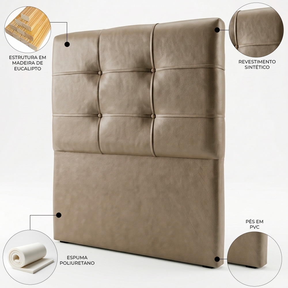 Cabeceira Solteiro Cama Box 90 cm London Sintético Areia - JS Móveis