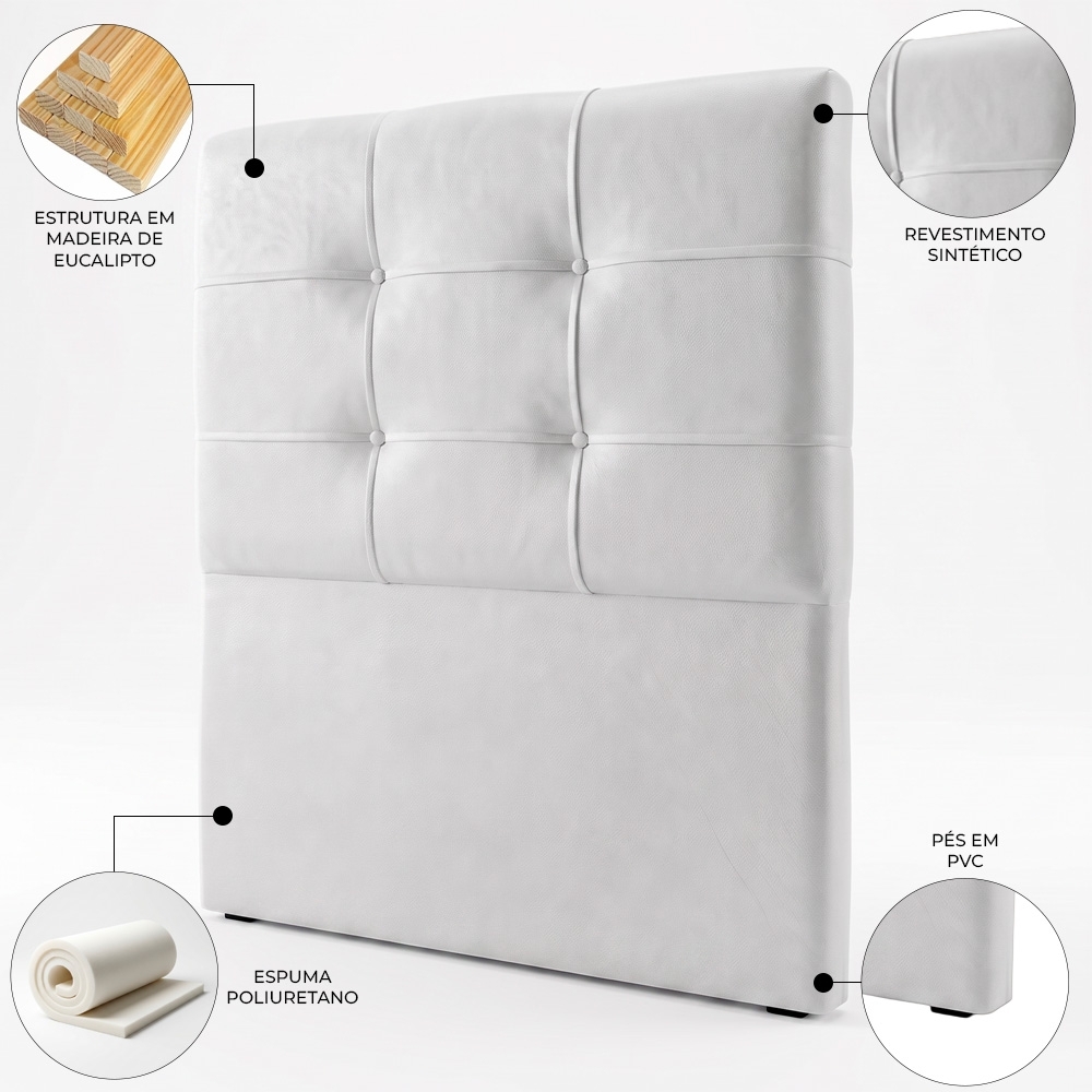 Cabeceira Solteiro Cama Box 90 cm London Sintético Branco - JS Móveis