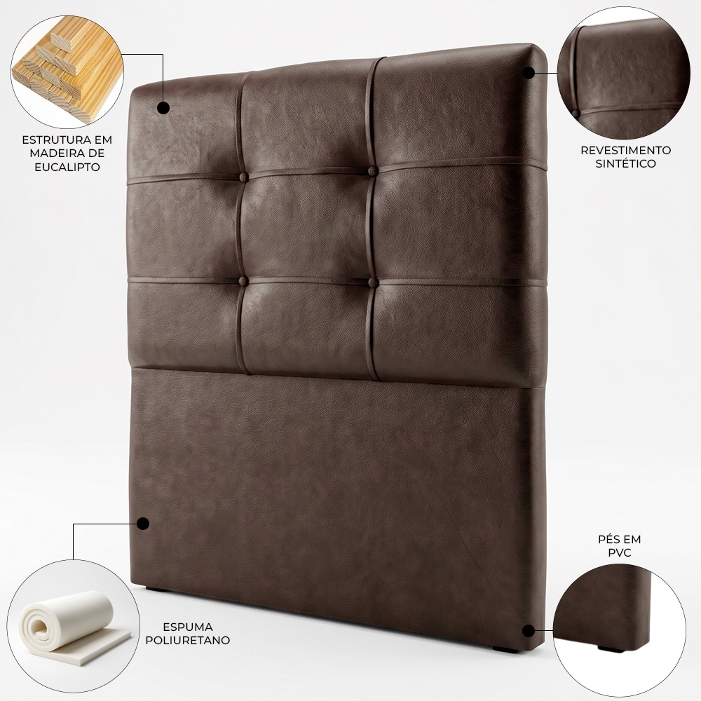 Cabeceira Solteiro Cama Box 90 cm London Sintético Marrom - JS Móveis