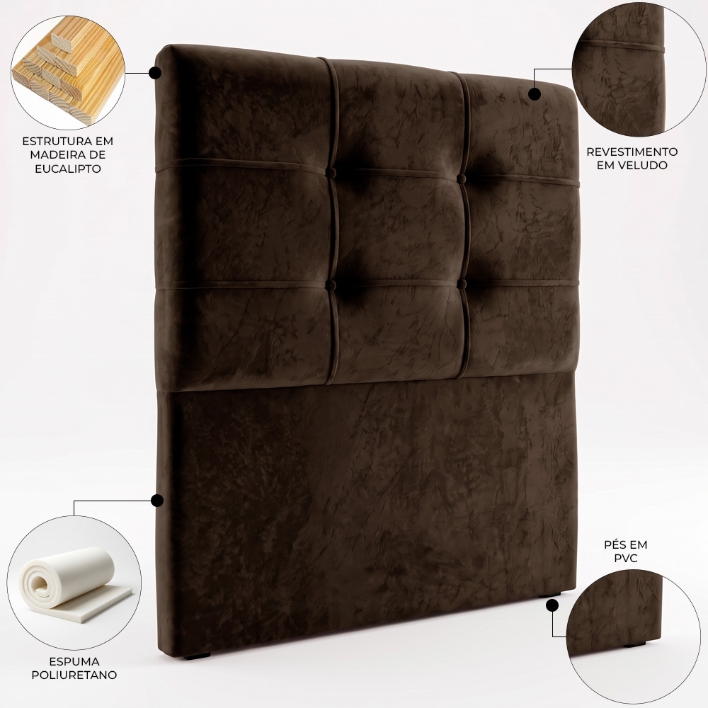 Cabeceira Cama Box Solteiro 90cm London Veludo Chocolate - JS Móveis