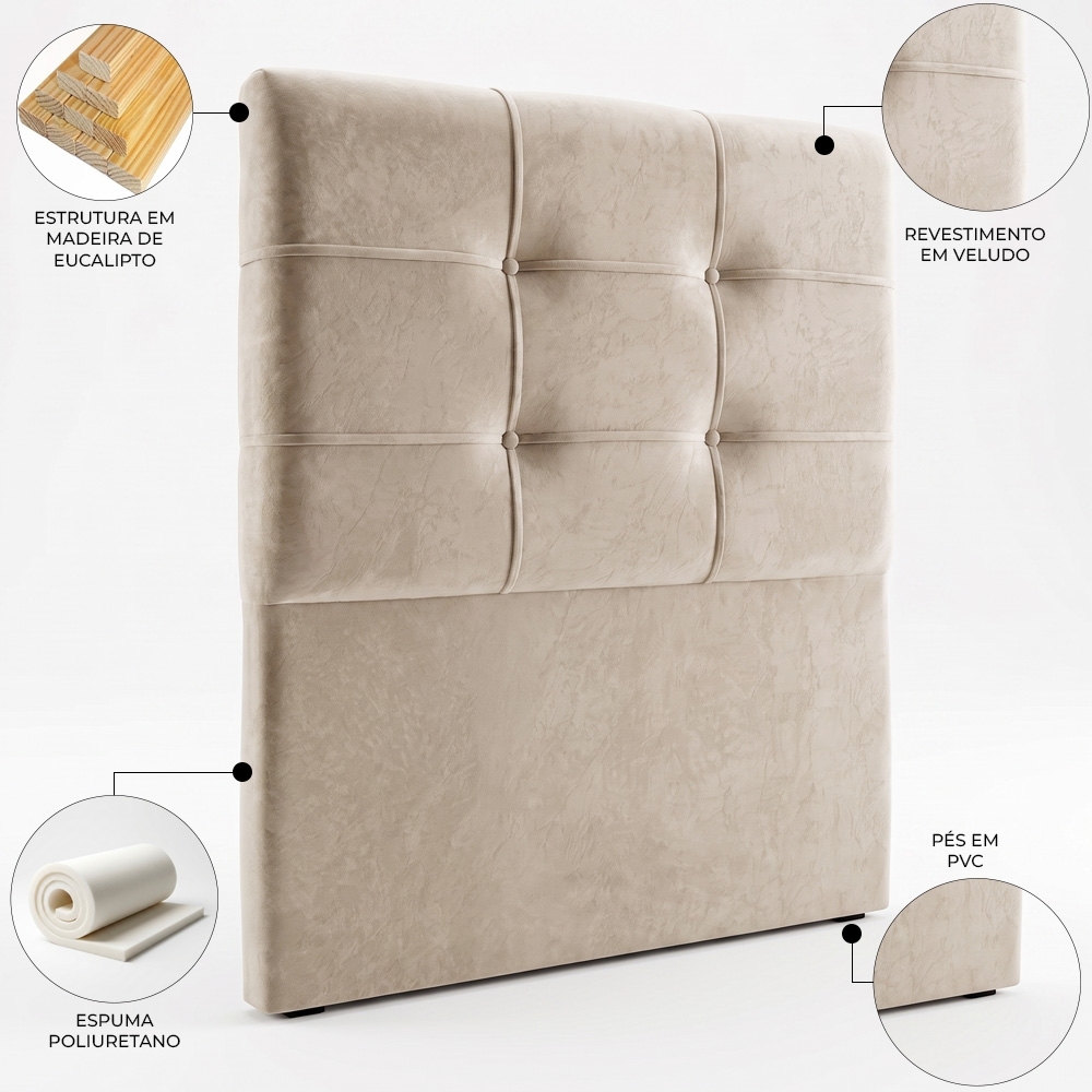 Cabeceira Cama Box Solteiro 90cm London Veludo Bege - JS Móveis