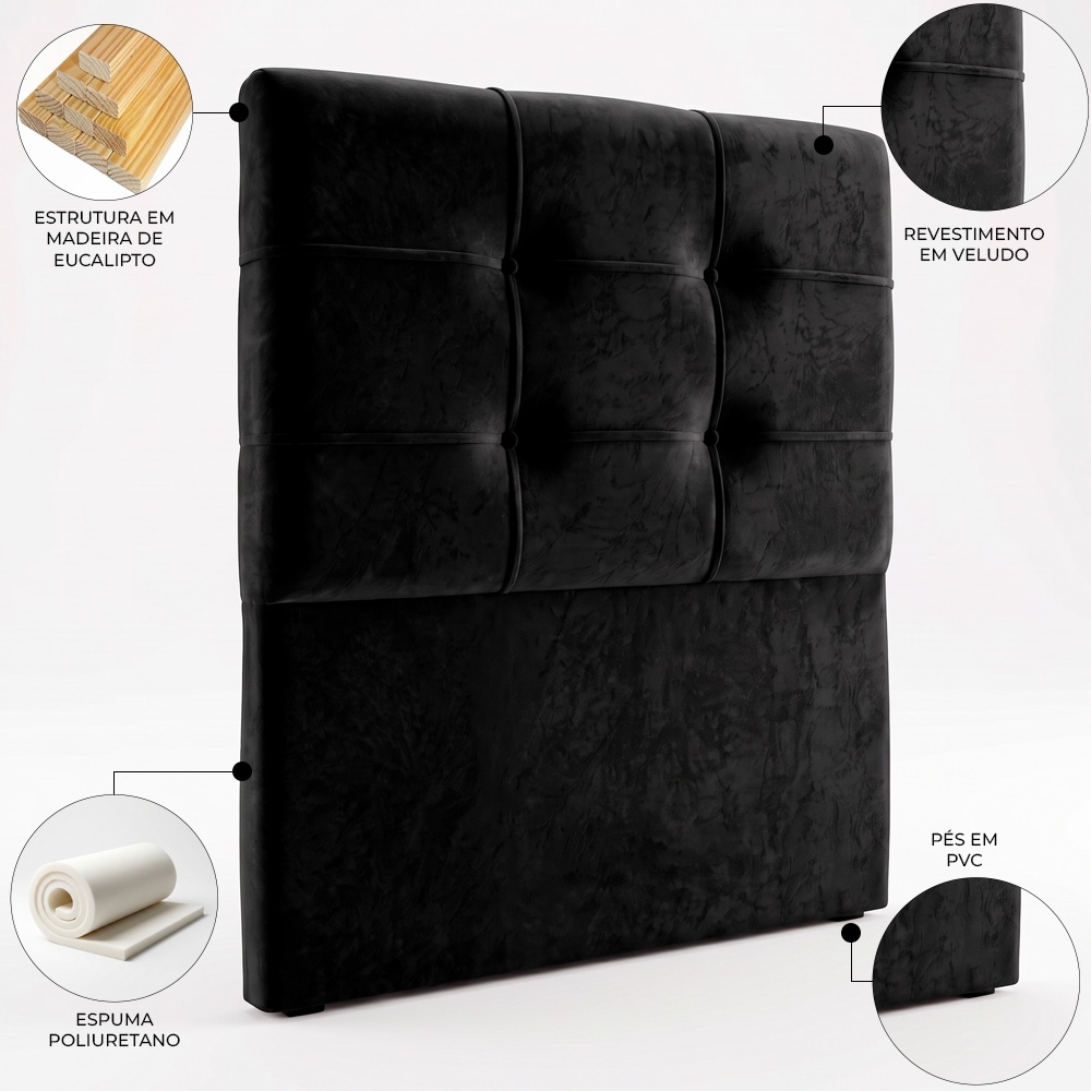 Cabeceira Cama Box Solteiro 90cm London Veludo Preto - JS Móveis