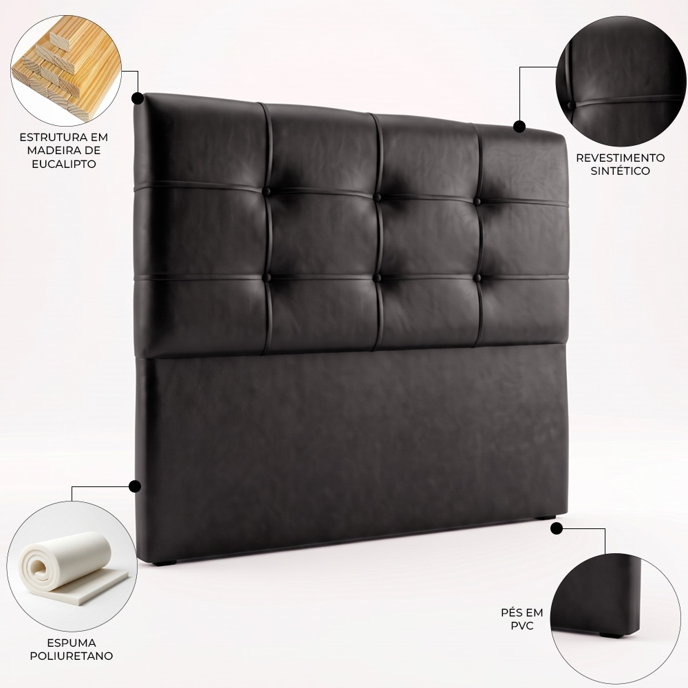 Cabeceira Casal Cama Box 160 cm London Sintético Preto - JS Móveis
