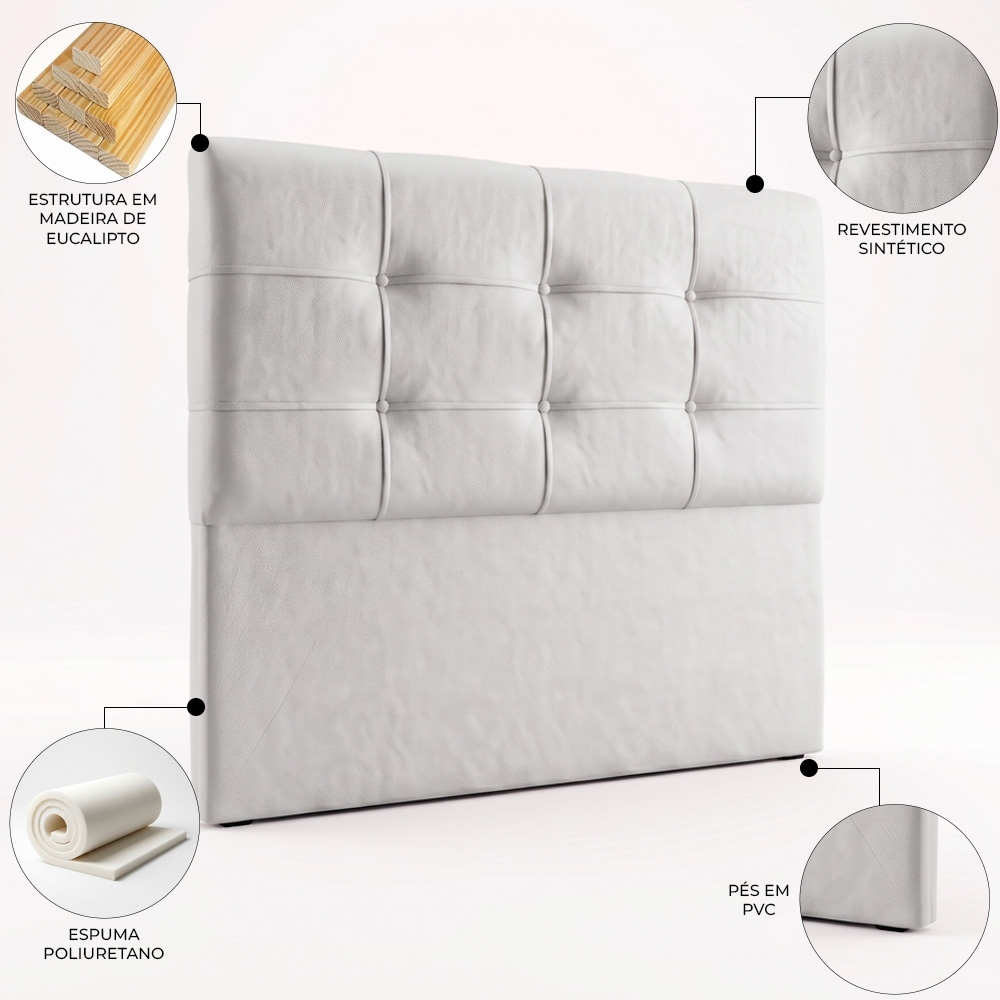 Cabeceira Casal Cama Box 160 cm London Sintético Branco - JS Móveis