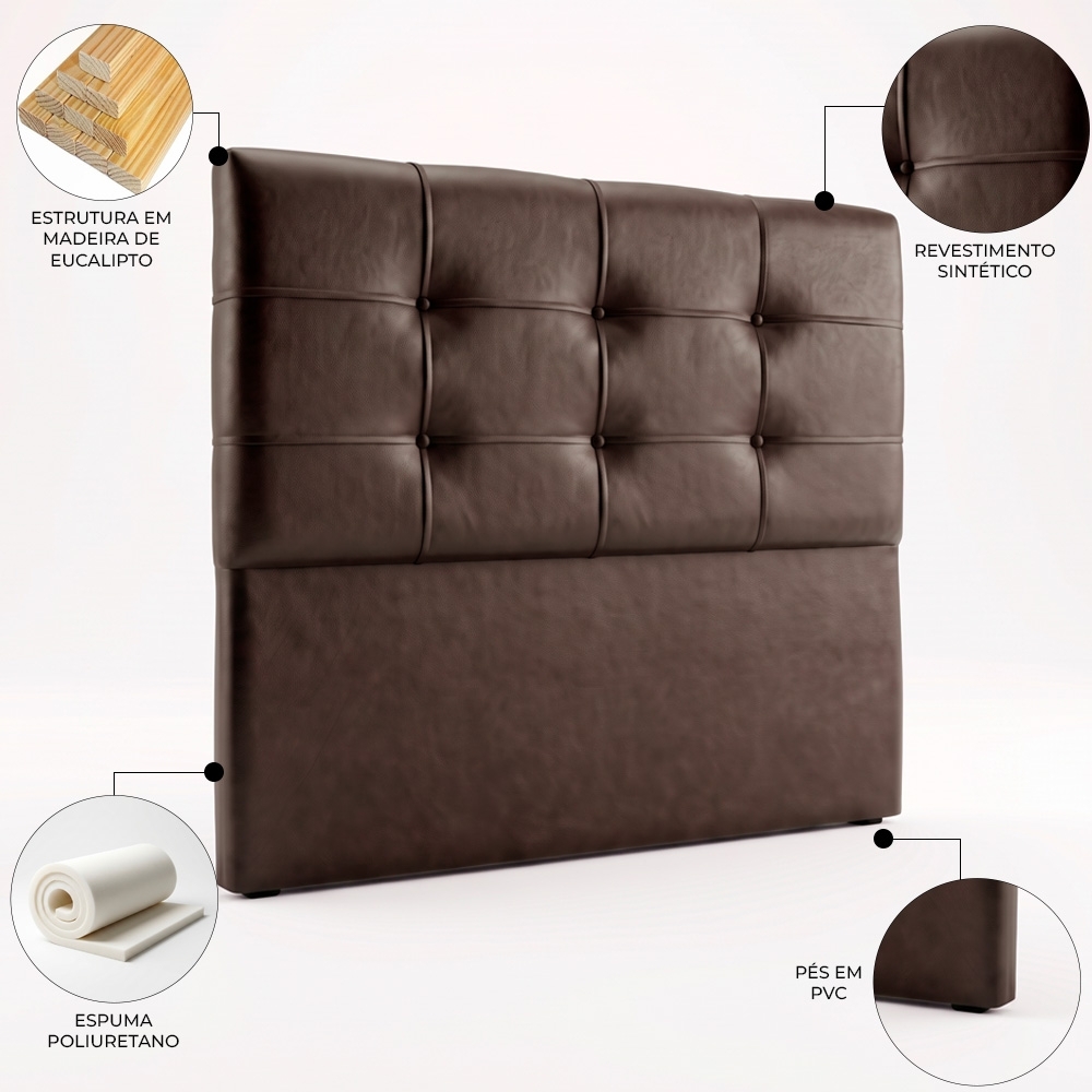 Cabeceira Casal Cama Box 160 cm London Sintético Marrom - JS Móveis