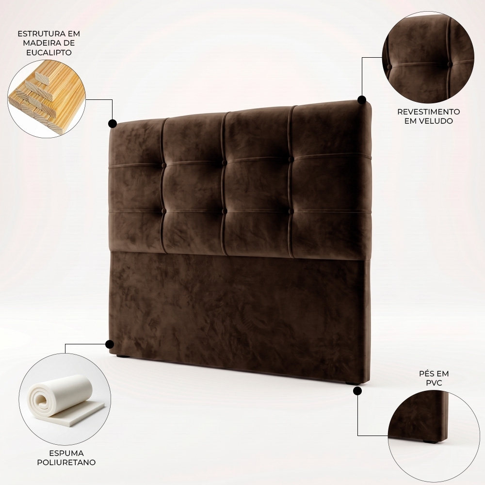 Cabeceira Cama Box Casal Queen 160cm London Veludo Chocolate - JS Móveis