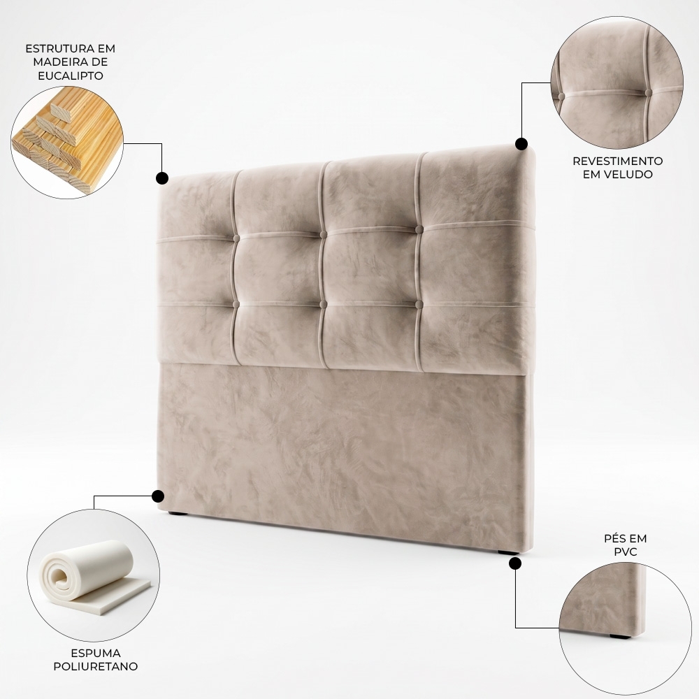 Cabeceira Cama Box Casal Queen 160cm London Veludo Bege - JS Móveis