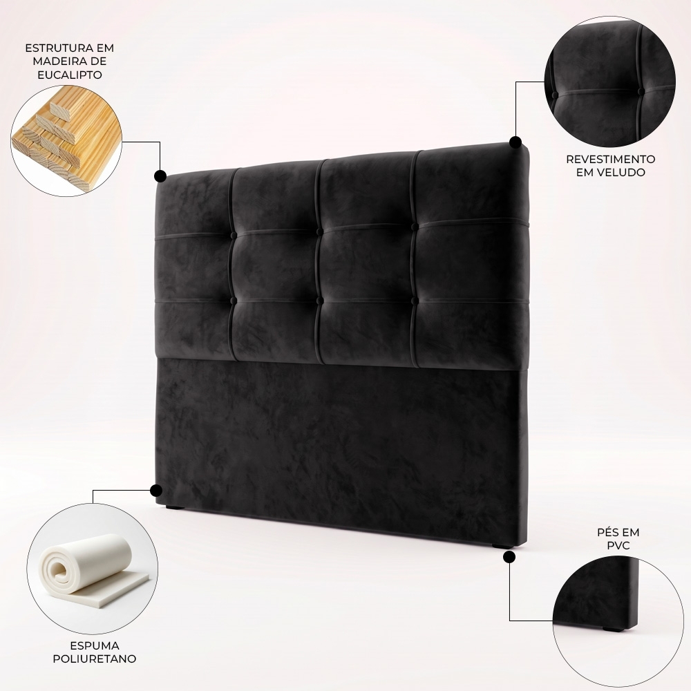 Cabeceira Cama Box Casal Queen 160cm London Veludo Preto - JS Móveis