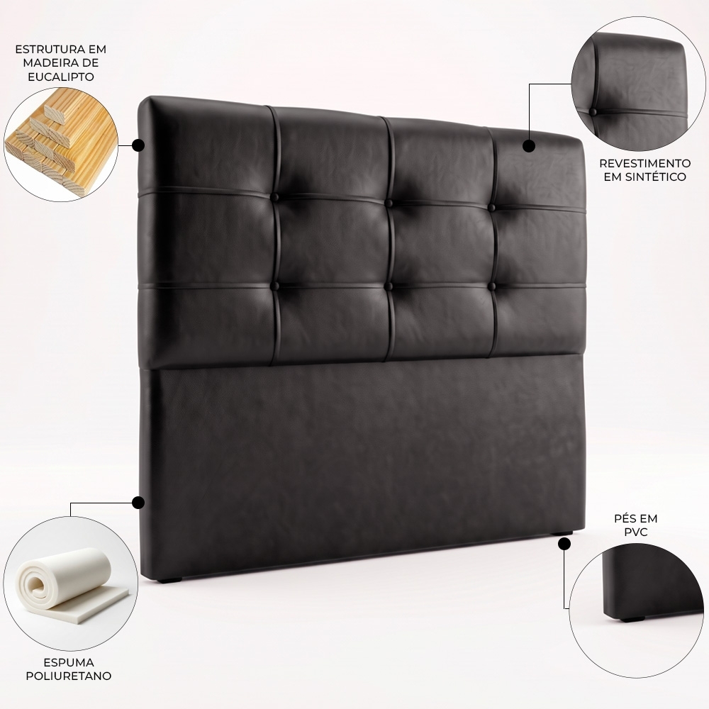 Cabeceira Casal Cama Box 195 cm London Corano Preto - JS Móveis
