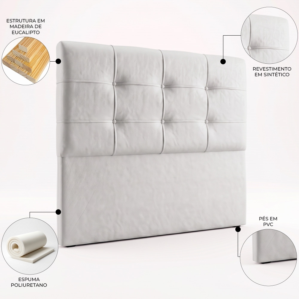 Cabeceira Casal Cama Box 195 cm London Corano Branco - JS Móveis