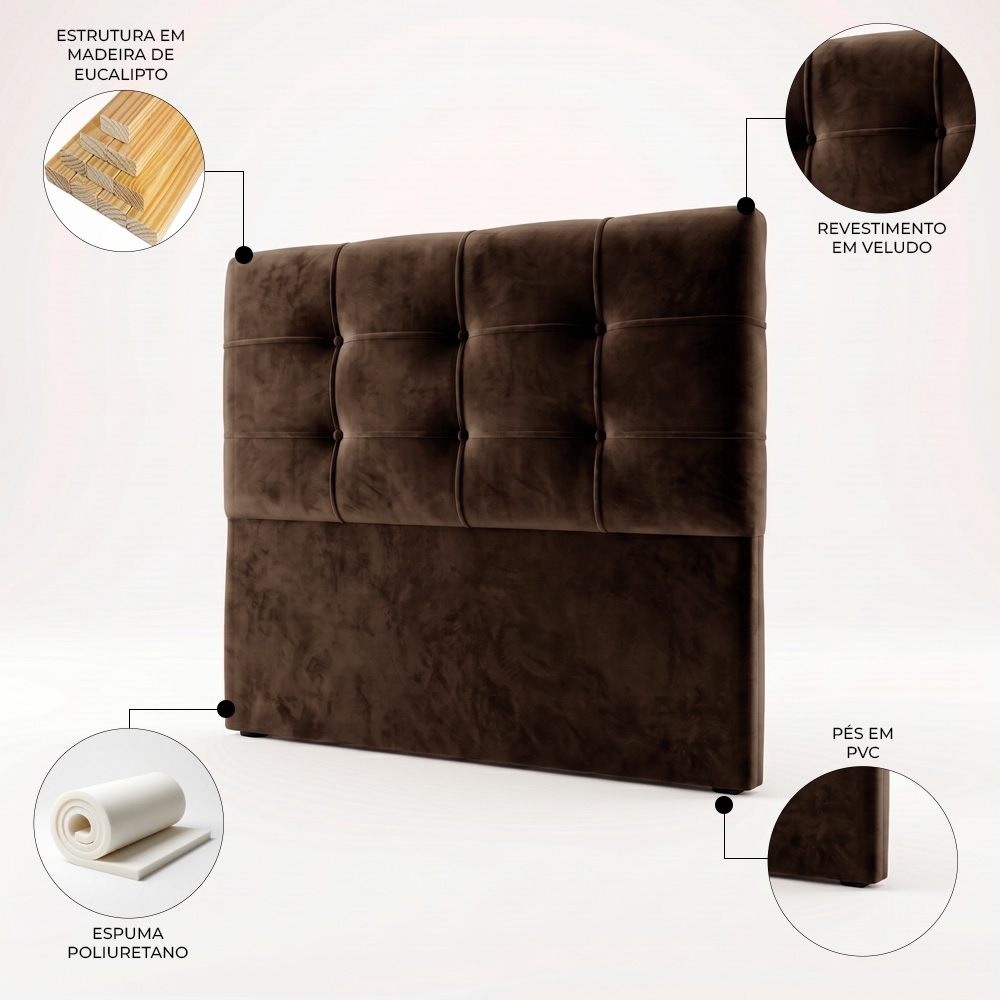 Cabeceira Cama Box Casal King 195cm London Veludo Chocolate - JS Móveis