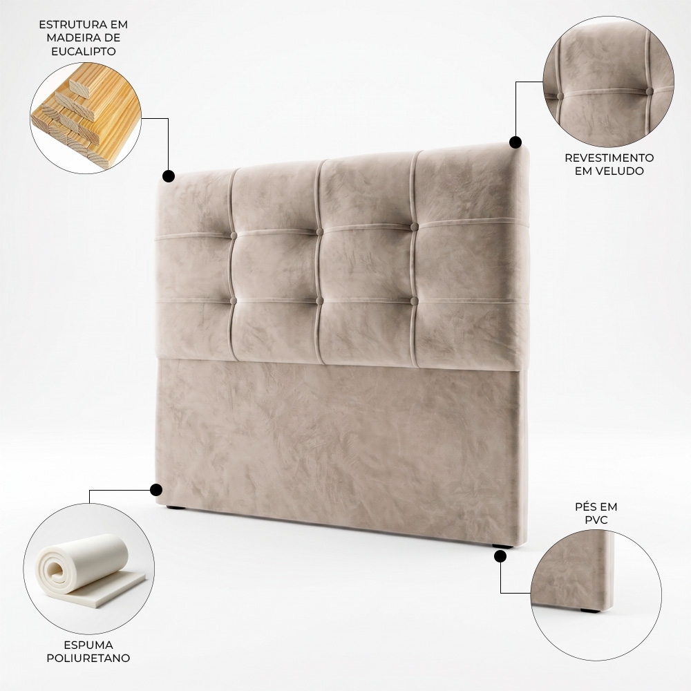 Cabeceira Cama Box Casal King 195cm London Veludo Bege - JS Móveis