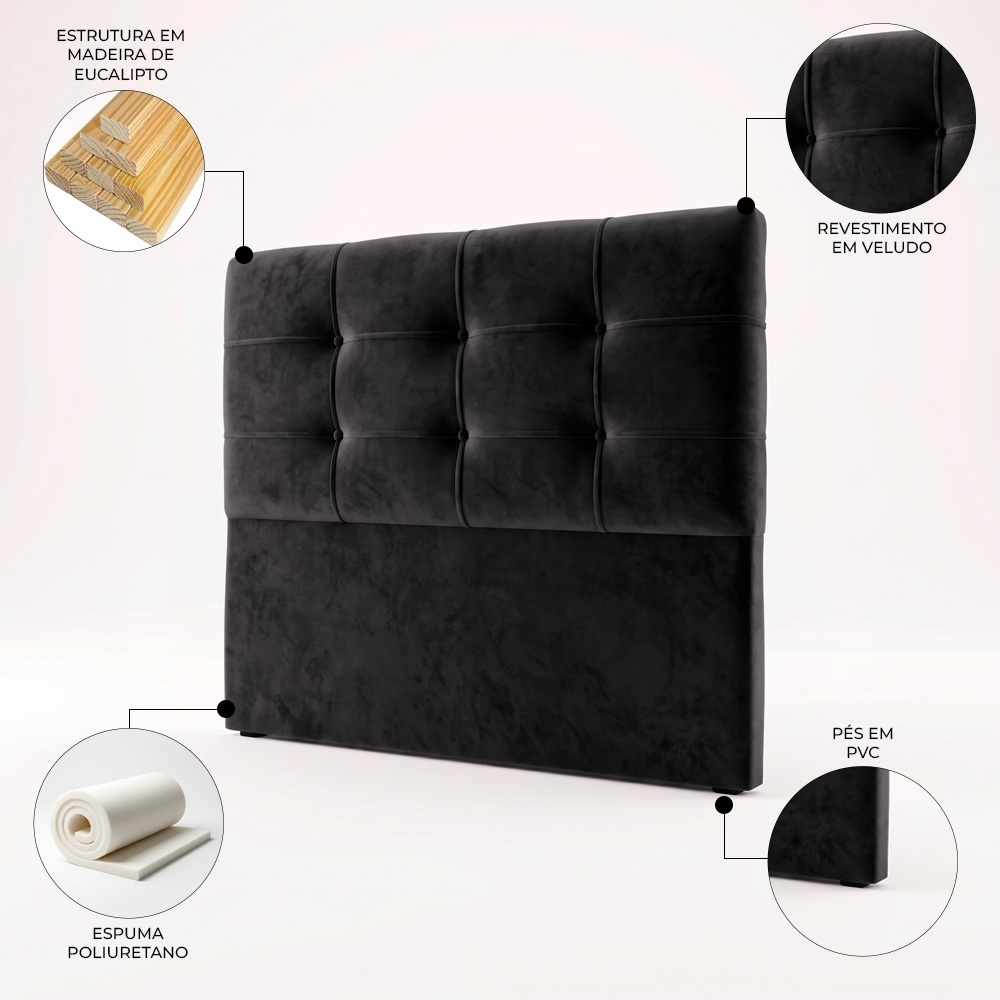 Cabeceira Cama Box Casal King 195cm London Veludo Preto - JS Móveis