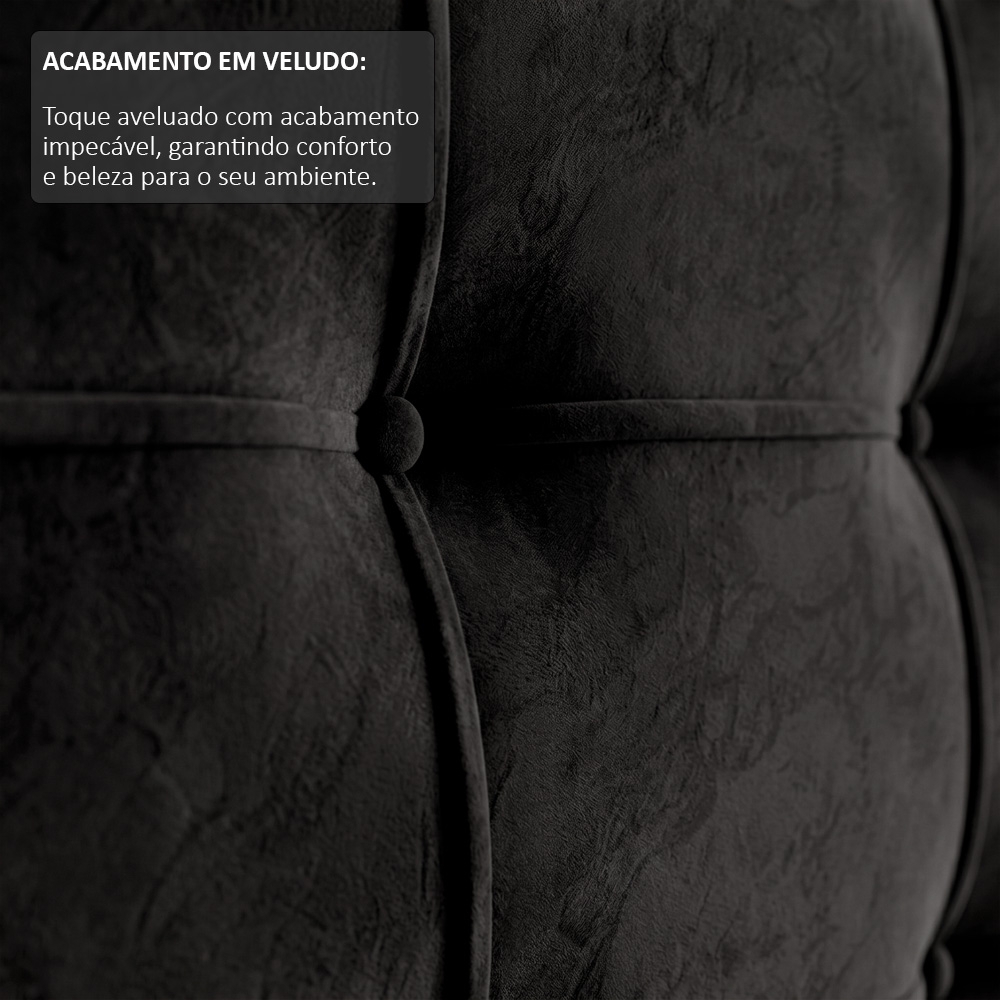 Cabeceira Cama Box Casal King 195cm London Veludo Preto - JS Móveis