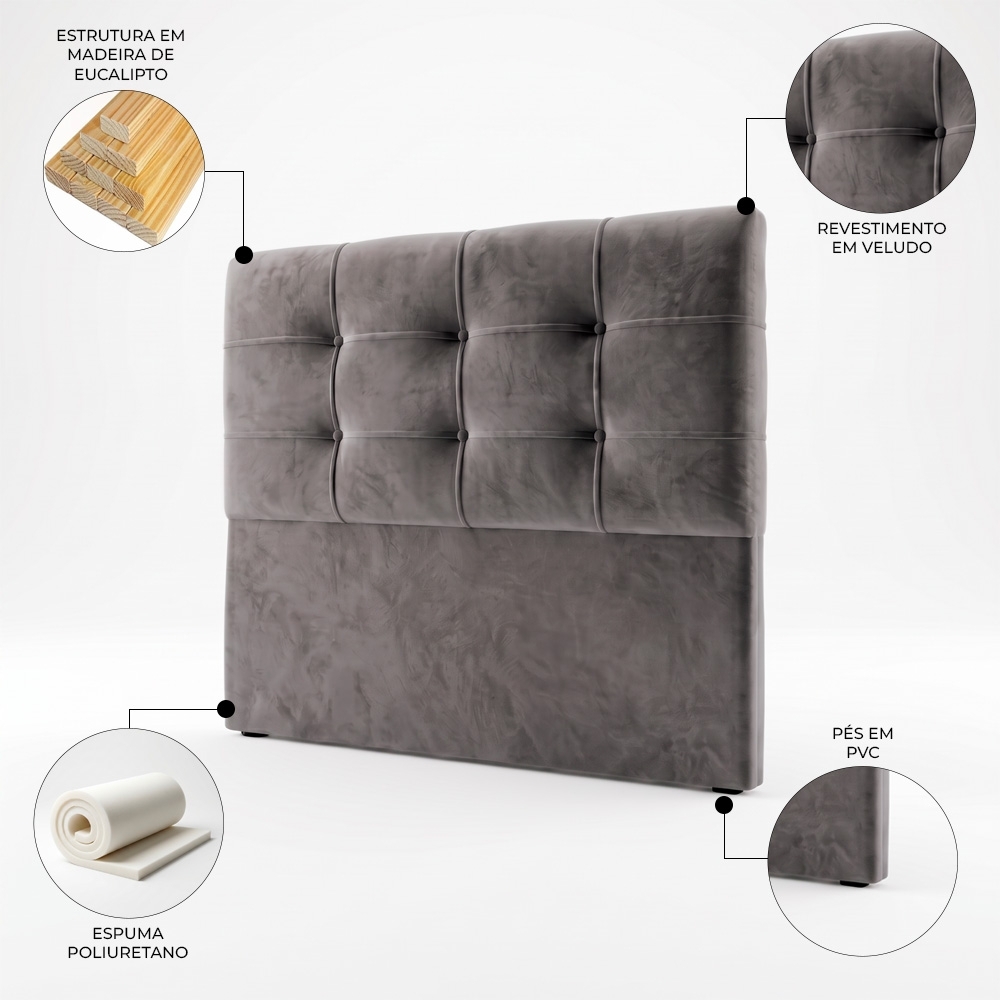 Cabeceira Cama Box Casal King 195cm London Veludo Cinza - JS Móveis