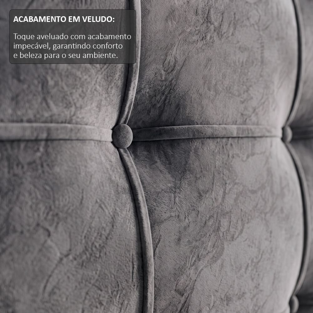 Cabeceira Cama Box Casal King 195cm London Veludo Cinza - JS Móveis