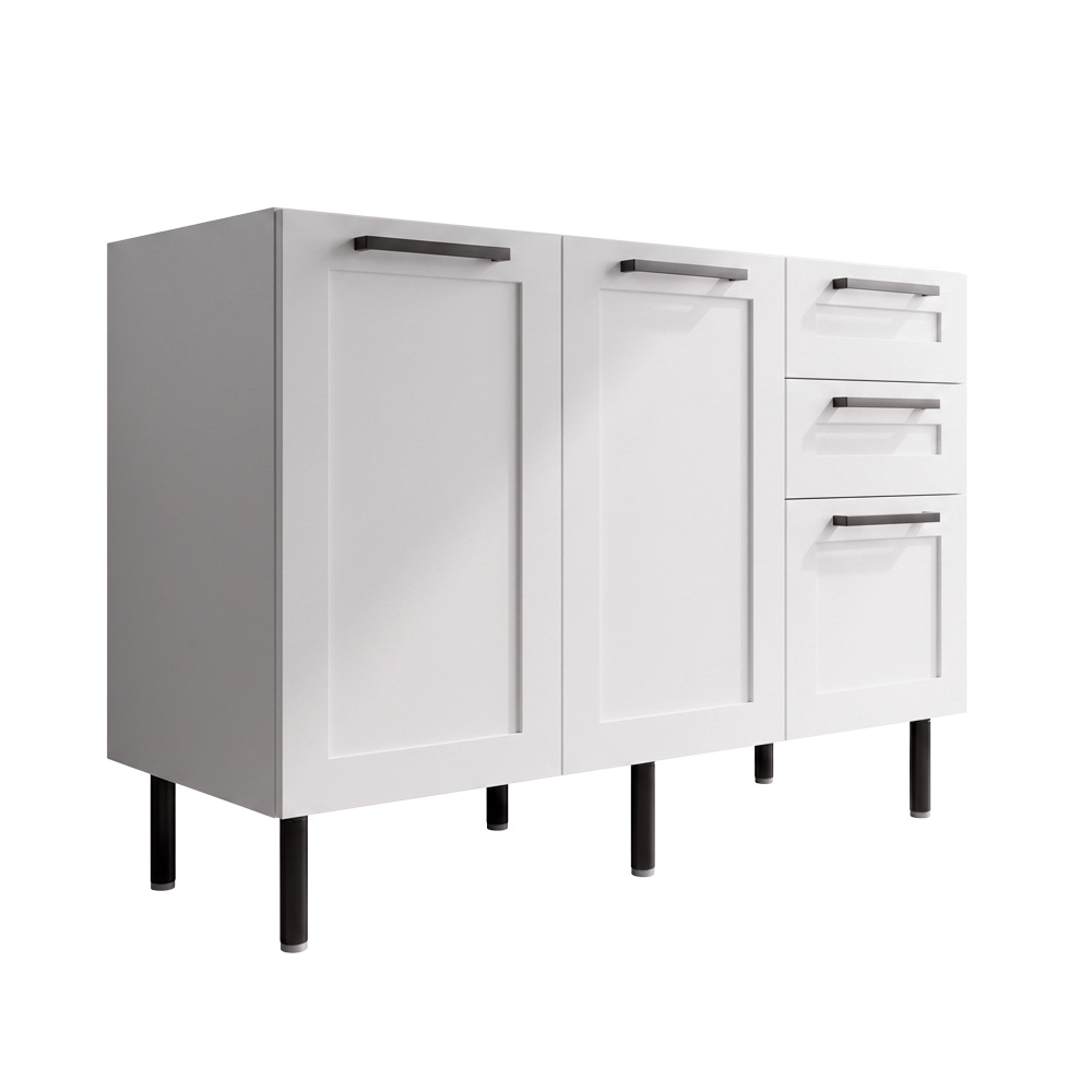 Balcão Cozinha 120cm Para Pia Com 2 Portas Zaya Branco T01  - Mpozenato
