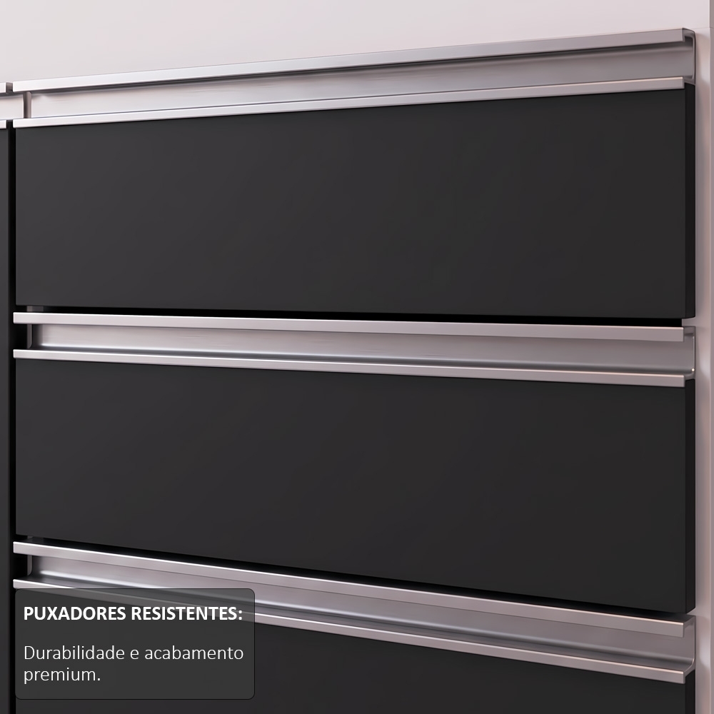 Armário Aéreo Argélia e Balcão Gabinete Para Pia 150cm sem Tampo Marrocos  Branco/Preto - Lumil Móveis