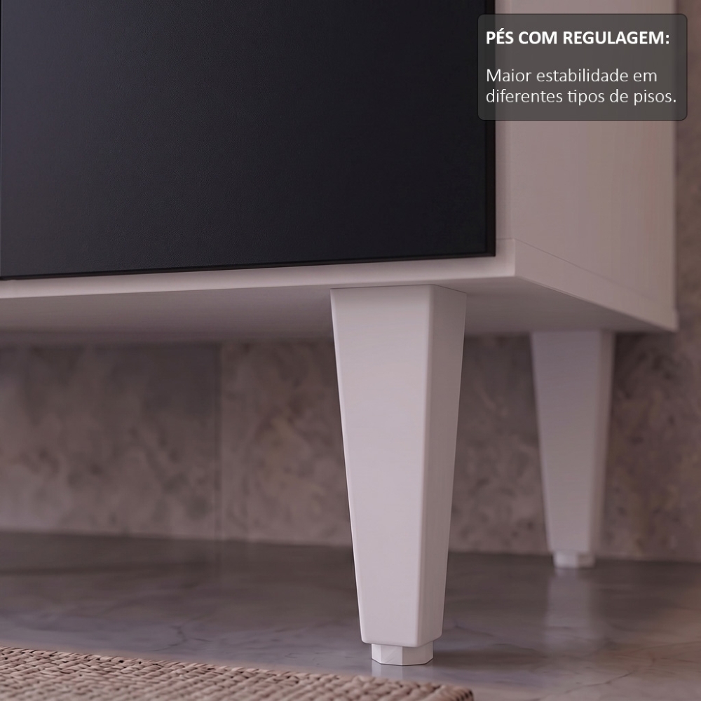 Armário Aéreo Argélia e Balcão Gabinete Para Pia 150cm sem Tampo Marrocos  Branco/Preto - Lumil Móveis