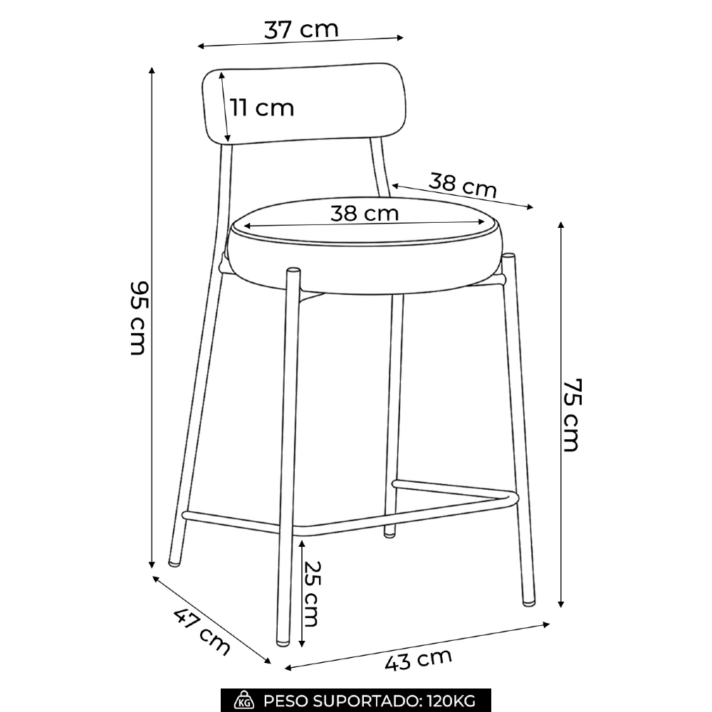 Banqueta Cozinha Alta Base Champanhe Kit 2 Torino Sintético Whisky I01 - Mpozenato