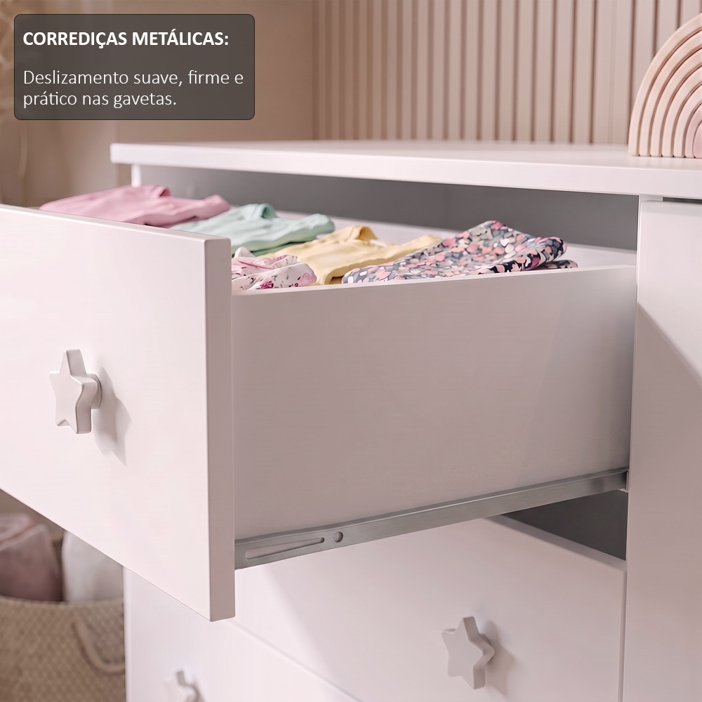 Cômoda Infantil Doce Sonho 1 Porta 4 Gavetas Branco - Qmovi