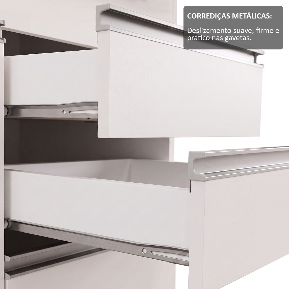 Armário Aéreo e Balcão Gabinete com Tampo 160cm Andréia Branco - AJL Móveis