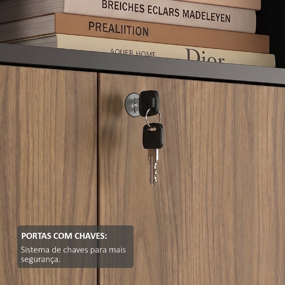 Armário para Escritório 2 Portas 1 Nicho Corp A06 Nogal/Preto - Mpozenato
