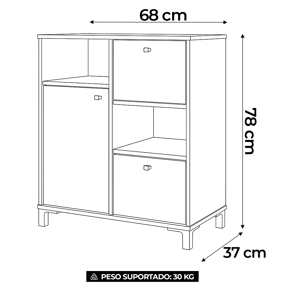Balcão Para Escritório 68cm 1 Porta 2 Gv Vegas Carvalho/Bco/Gr A06 - Mpozenato