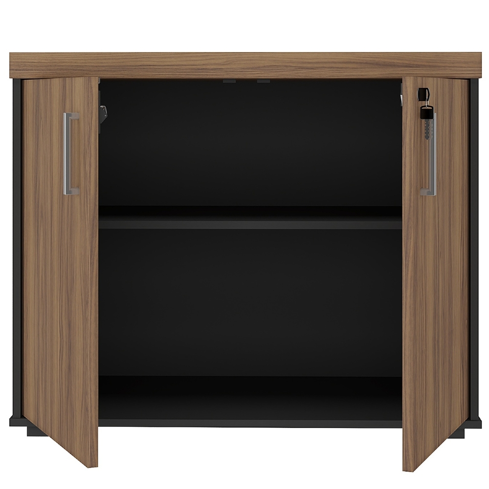 Balcão para Escritório 90cm 2 Portas Corp A06 Nogal/Preto - Mpozenato