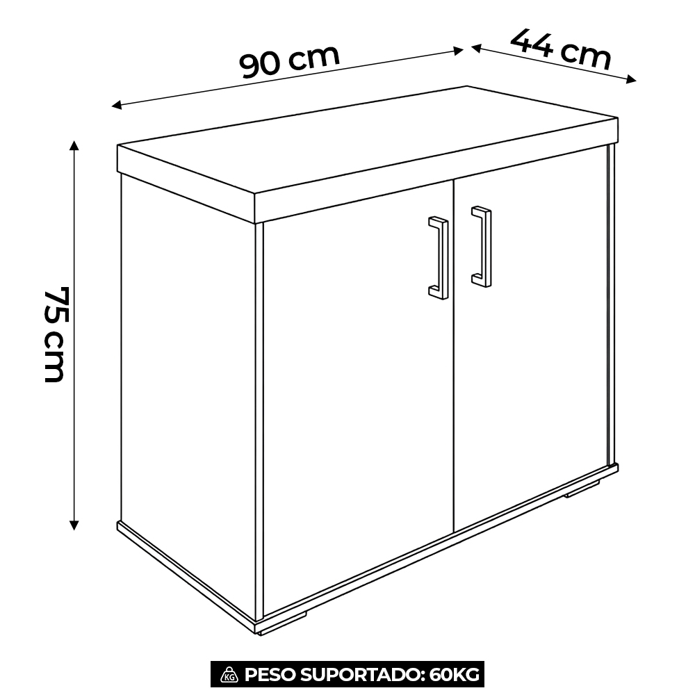 Balcão para Escritório 90cm 2 Portas Corp A06 Nogal/Preto - Mpozenato