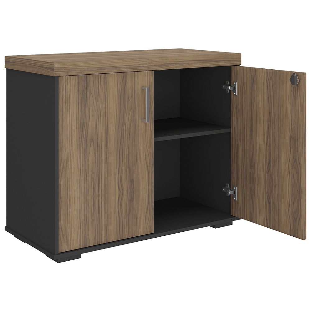 Balcão para Escritório 90cm 2 Portas Corp A06 Nogal/Preto - Mpozenato